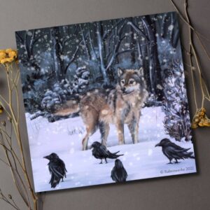 Postkarte Wolf im Winter 98mmx98mmx1mm
